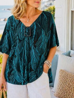 Penningtons Coastal Print Blouse 2X Made in Canada Boho Preloved
